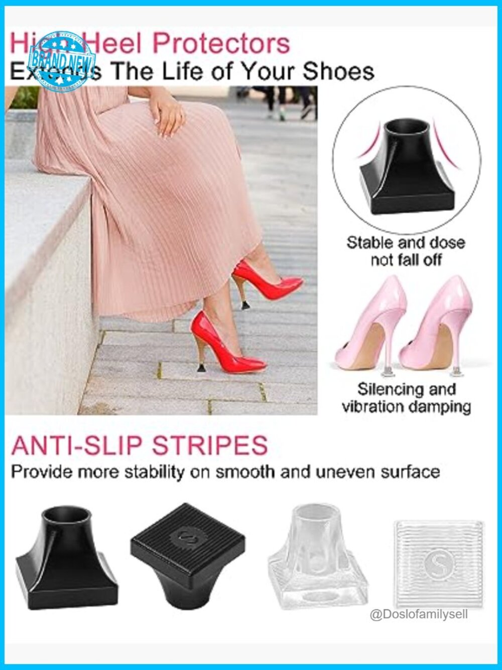 Heel Protectors for Stiletto Shoes Noise Reducing Non-Slip Caps Grass Friendly - Picture 3 of 5